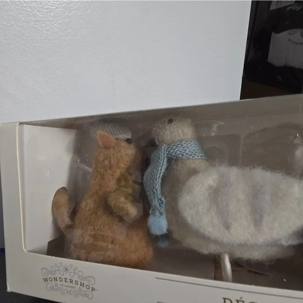 2pc Felted Wool Squirrel & Pigeon Christmas Animal Figurine Set Decor Wondershop